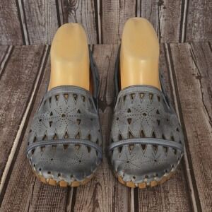 Sz 38/ 7.5-8 Spring Step Fusaro Blue Laser Cut Leather Loafers Shoes Worn 2X!